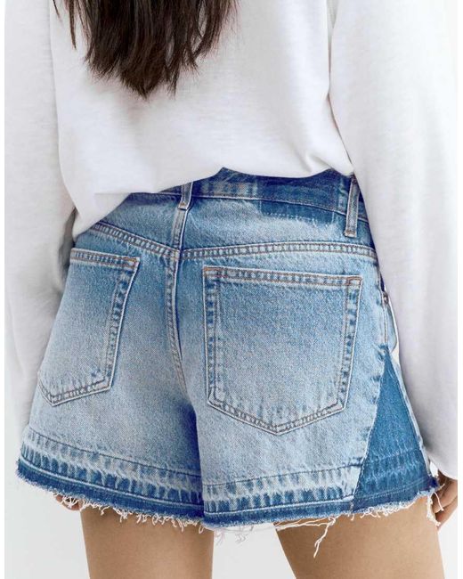 Pull&Bear White Patchwork Denim Bermuda Shorts