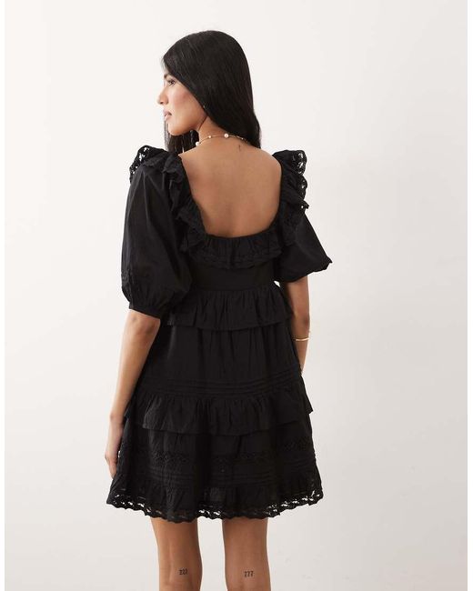 Miss Selfridge Black Broderie Ruffle Milkmaid Dress