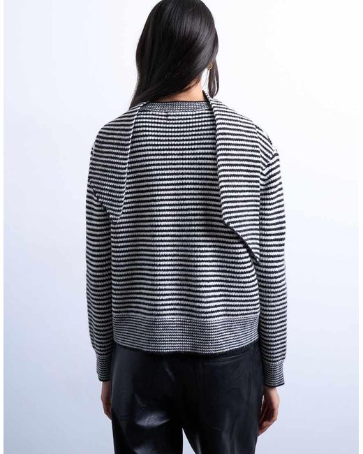 TOPSHOP Gray Knitted Stripe Cardigan And Scarf