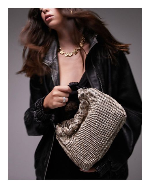 TOPSHOP Black Gretchen Embellished Grab Bag With Satin Handle