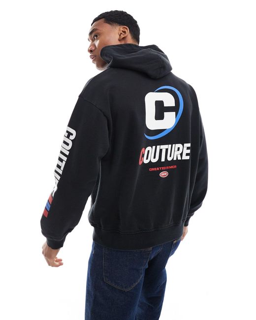 The Couture Club Blue Motocross Graphic Hoodie for men
