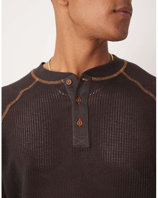 ASOS Brown Relaxed Long Sleeve T-shirt With Henley Neck for men