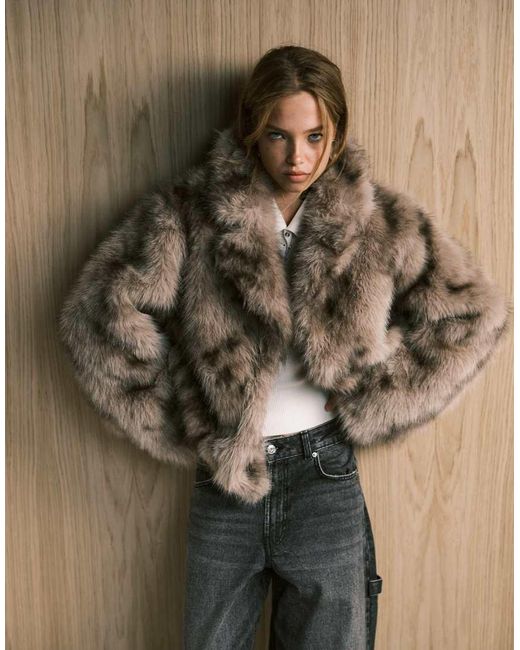 Monki Brown Oversized Short Faux Fur Coat With Collar Detail