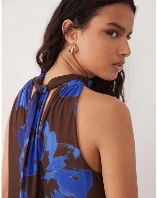 New Look Blue Floral Mesh Halter Neck Midaxi Dress