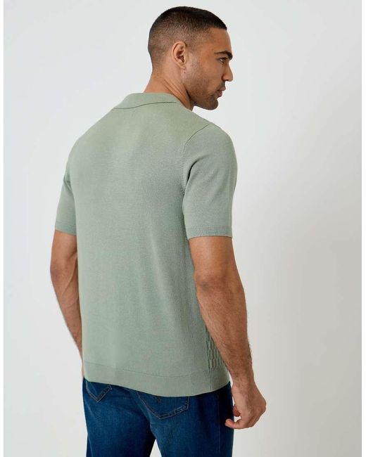 Threadbare Green Textured Knit Quarter Zip Polo for men