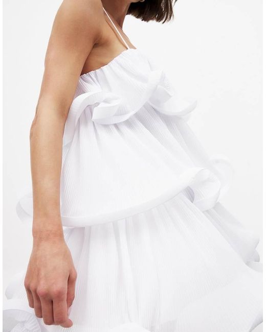 NA-KD White Printed Flounce Mini Dress