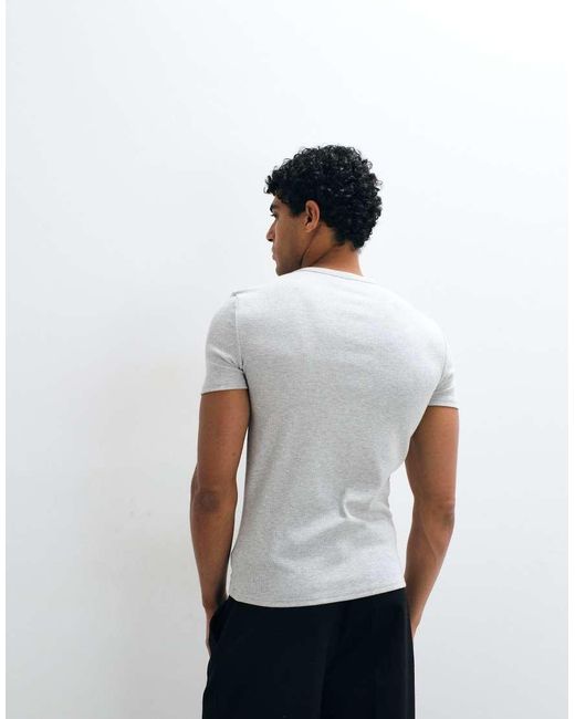 ASOS White Muscle Fit T-shirt With Henley Neck for men