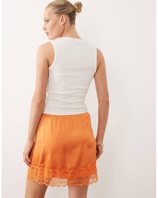ASOS Orange Lace Trim Satin Mini Skirt