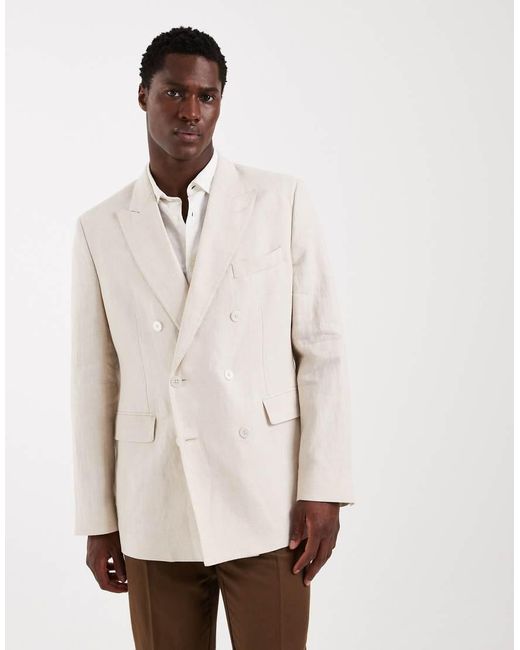 Mango Natural Amalfic 100% Linen Slim Fit Bouble Breasted Suit Blazer for men