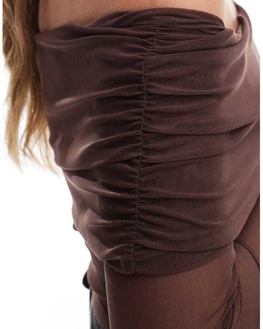 Miss Selfridge Brown Mesh Bardot Bodysuit