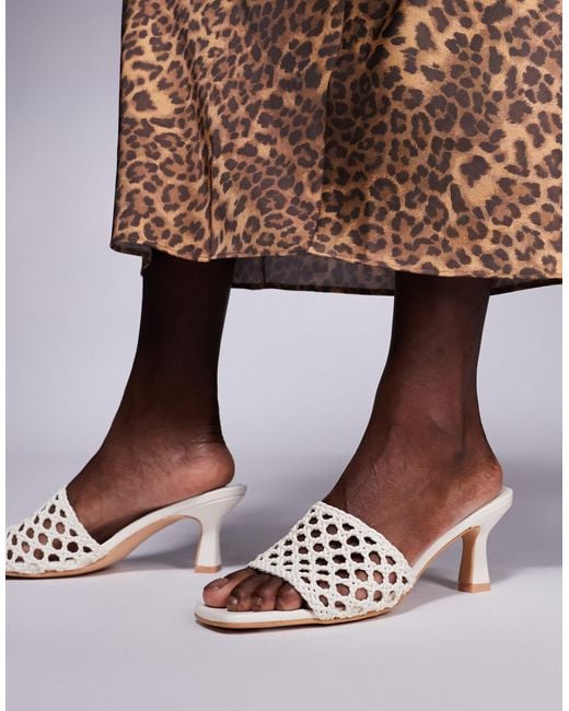 Public Desire Brown Maribelle Woven Kitten Heel Mule Sandals