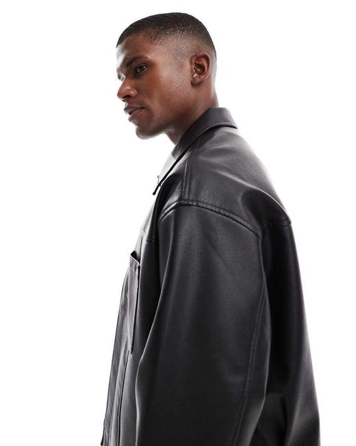 ASOS Black Faux Leather Harrington Jacket for men