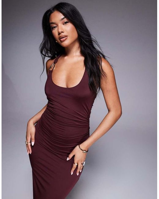 SNDY'S Purple Metal Hardware Detail Twist Halterneck Maxi Dress