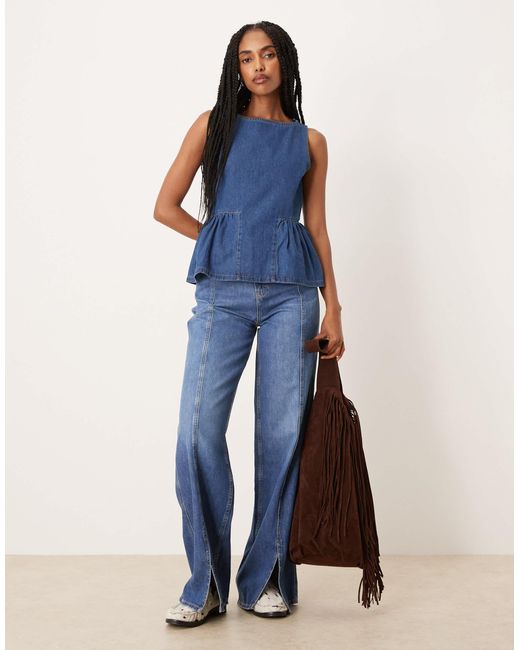 ASOS Blue Denim Top With Drop Waist Side Panels