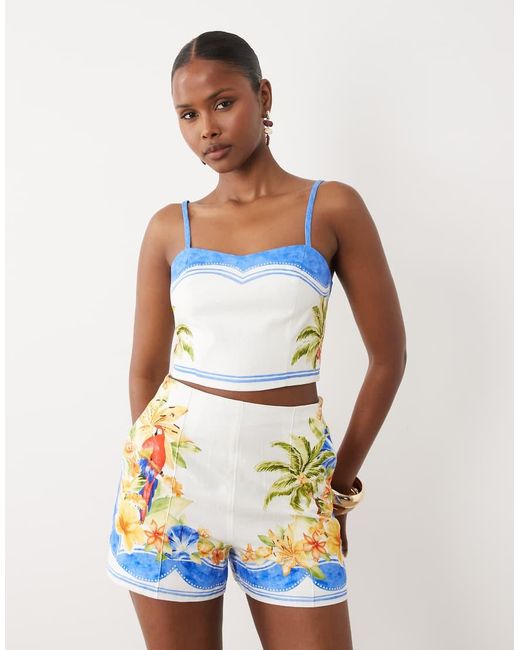 Forever New Blue Linen Cami Mix Crop Top Co-Ord