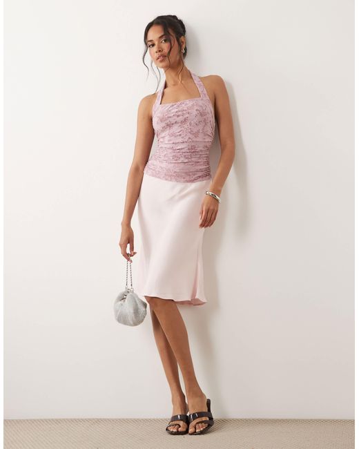 ASOS Pink Devore Ruched Halter Top