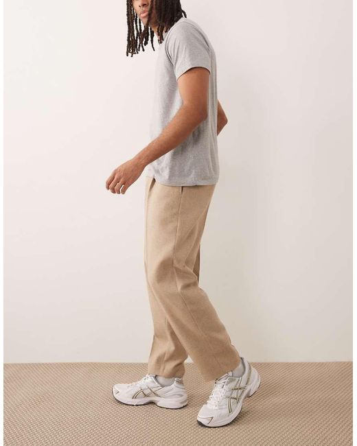 ASOS Natural Tailored Pleated Oversized Tapered Trousers With Wool Blend for men