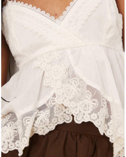 Top Babydoll Premium Ricamato di Abercrombie & Fitch in Brown