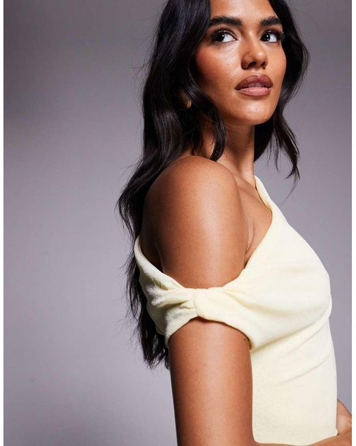 Kaiia Multicolor Exclusive Textured Mesh Drape Off Shoulder Rara Hem Mini Dress