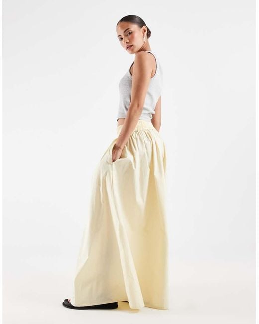 ASOS Natural Asos Design Petite Elasticated Waist Volume Midi Skirt