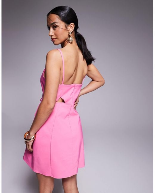 ASOS Pink Asos Design Petite Structured Cutout Mini Dress With Bow