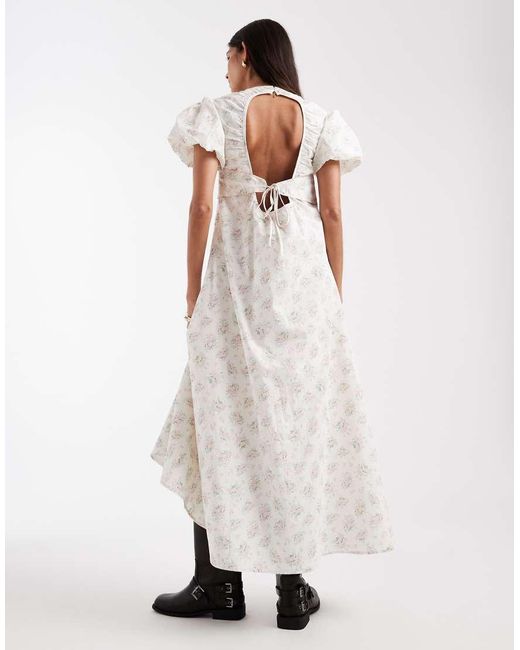 Daisy Street Natural Chuck On Smock Midi Dress With Puff Sleeves