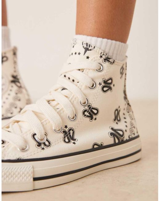 Zapatillas De Deporte Blanco Hueso Con Detalles De Estilo Cachemir Chuck Taylor All Star Hi De Converse de color Natural