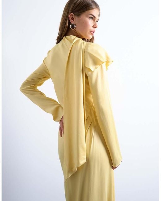 TOPSHOP White Long Sleeve Ruffle Maxi Dress With Scarf Wrap Detail