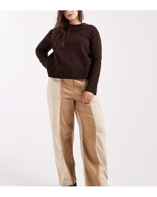 ASOS Black Asos Design Curve Relaxed Straight Leg Laundered Colour Block Pull On Trousers