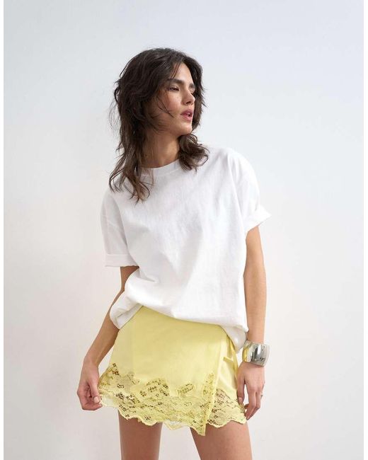 TOPSHOP Yellow Lace Hem Wrap Mini Skirt