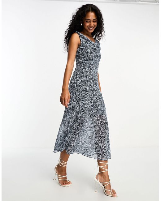 Abercrombie & Fitch Blue Cowl Neck Chiffon Midi Dress