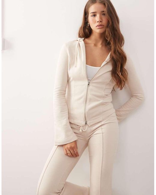 Monki Natural Fitted Co-ord Hoodie With Flared Sleeve