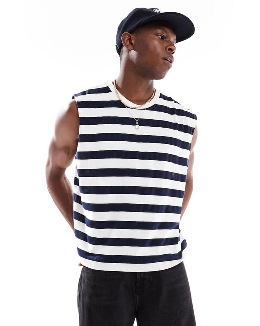 Top Senza Maniche Oversize Squadrato A Righe E Bianco di ASOS in Blue da Uomo