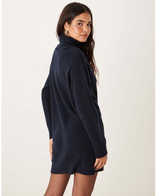 Mango Blue Knitted Roll Neck Dress