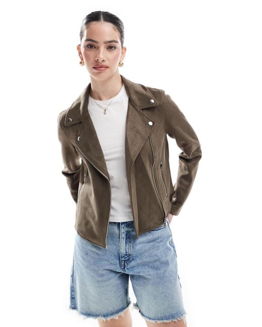 Vero Moda Blue Faux Leather Biker Jacket With Washed Effect