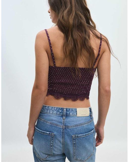 Stradivarius Blue Fitted Floral Print Cropped Top
