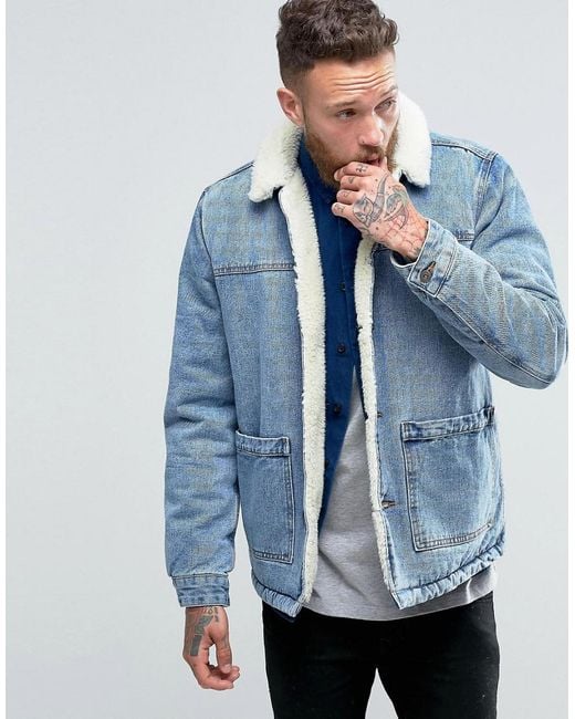 Lyst - Asos Fully Borg Lined Denim Jacket In Blue Wash in Blue for Men