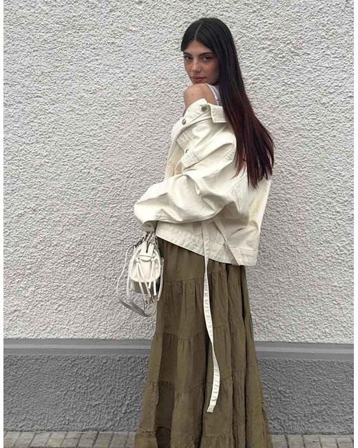 Bershka Brown Fold-over Waist Midi Skirt