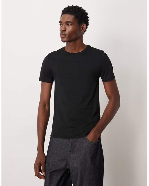 Camiseta Negra De Corte Slim De Algodón Supima Premium De ASOS de hombre de color Black