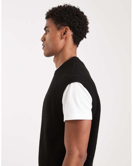 Jack & Jones Black Fluffy Knitted Vest for men