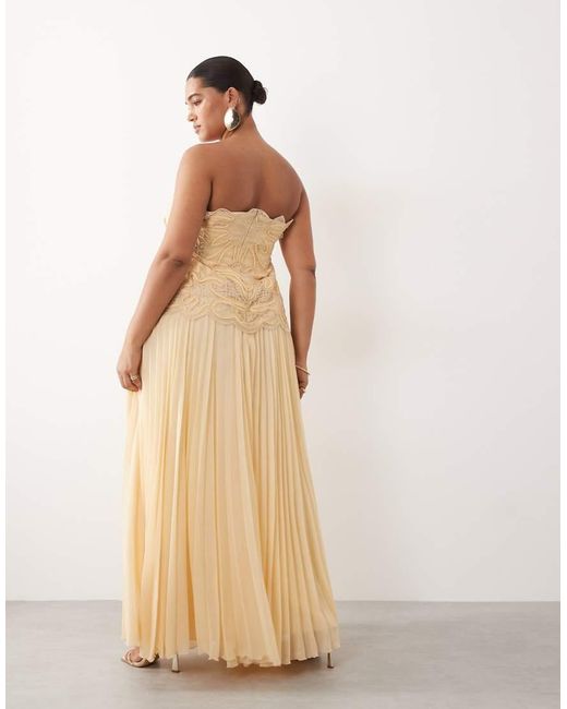 ARRANGE Natural Curve Abstract Cutwork Bandeau Maxi Dress With Pleat Skirt