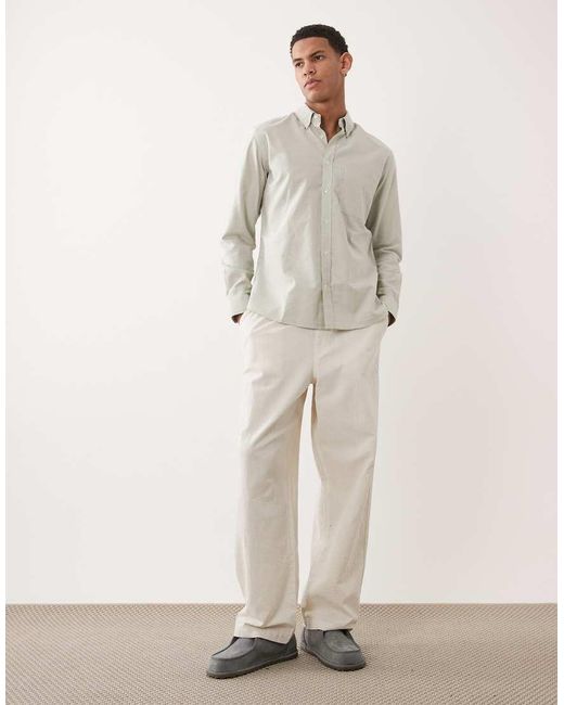 Mango Gray 100% Cotton Relaxed Fit Long Sleeve Striped Shirt for men