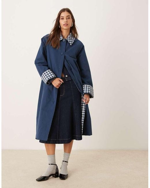 Nobody's Child Blue Diola Car Coat With Contrast Check