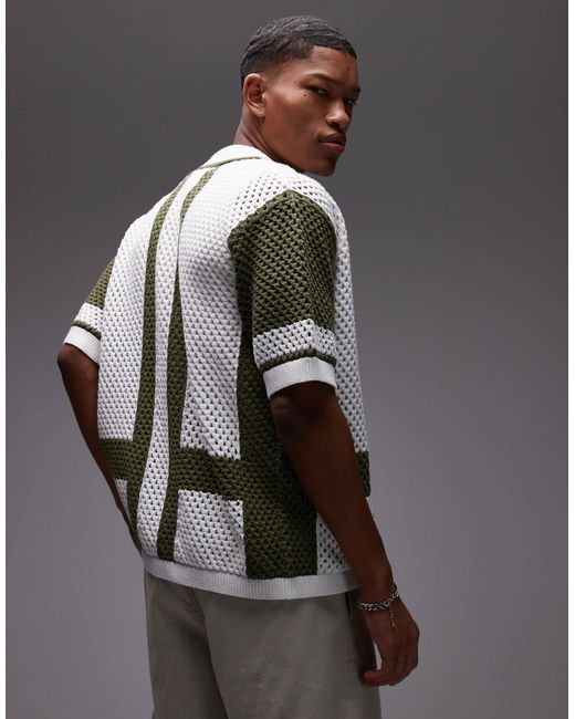 Topman – gehäkeltes relaxed-fit-polohemd in Gray für Herren