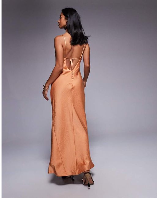 TFNC London Gray Satin Cowl Back Maxi Dress On Rust
