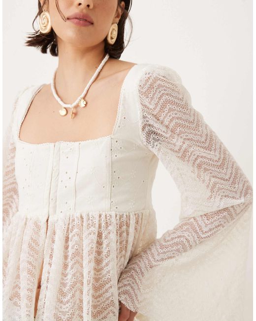 ASOS Natural Long Flared Sleeve Peplum Hem Top