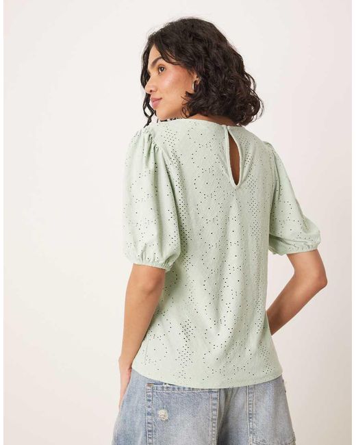 Vila T-Shirt Met Broderie En Pofmouwen in het Gray