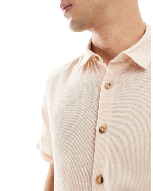 ASOS Natural Relaxed Textured Shirt With Patch Pockets for men