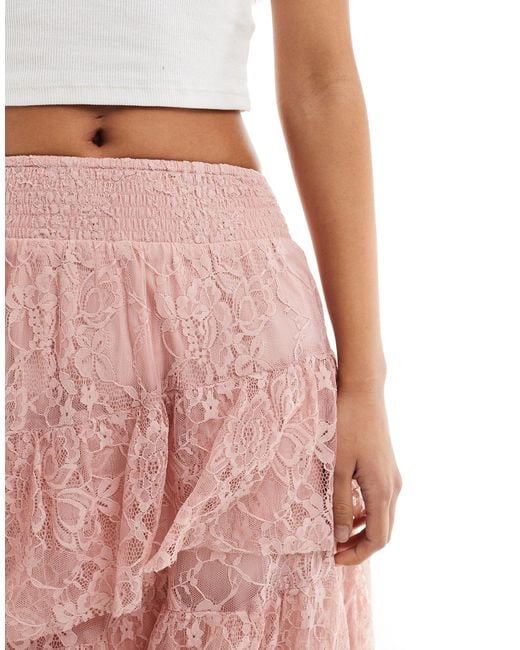 Miss Selfridge Pink Lace Tiered Maxi Skirt