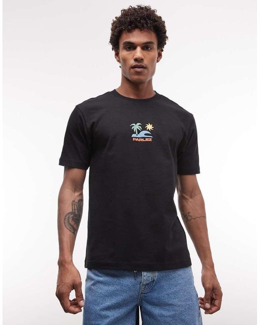 Parlez Black Short Sleeve Mateo Beach Graphic Logo T-shirt for men